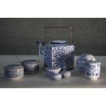 A collection of 20th century blue and white porcelain. Including a carpet bowl, various lidded