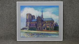 Terence Howe (B.1943) a framed oil on canvas, 'Notre Dame', signed with inscription to the reverse.