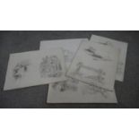 A collection of five 19th century pencil sketches. Indistinctly signed and dated. H.30 W.23 cm