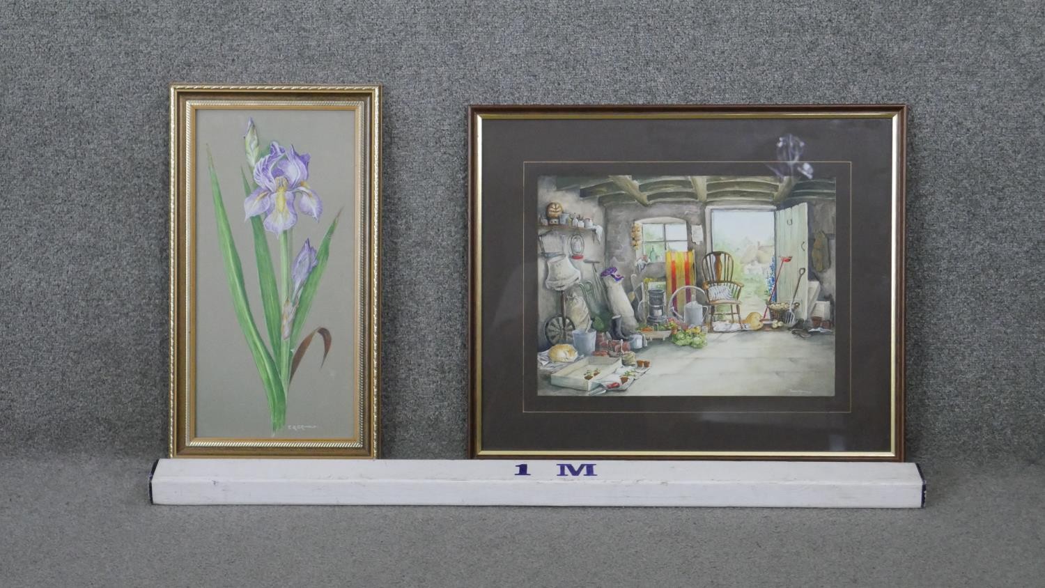 Two framed and glazed watercolours. One of a purple Iris, signed E.R. Grimaldi. The other of the - Image 2 of 10