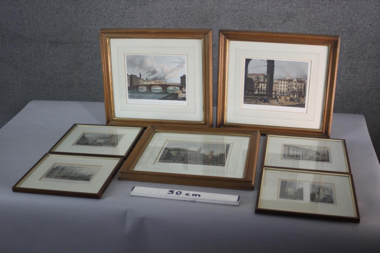 Seven framed and glazed 19th century hand coloured engravings of British places of interest. H.36 - Image 2 of 2