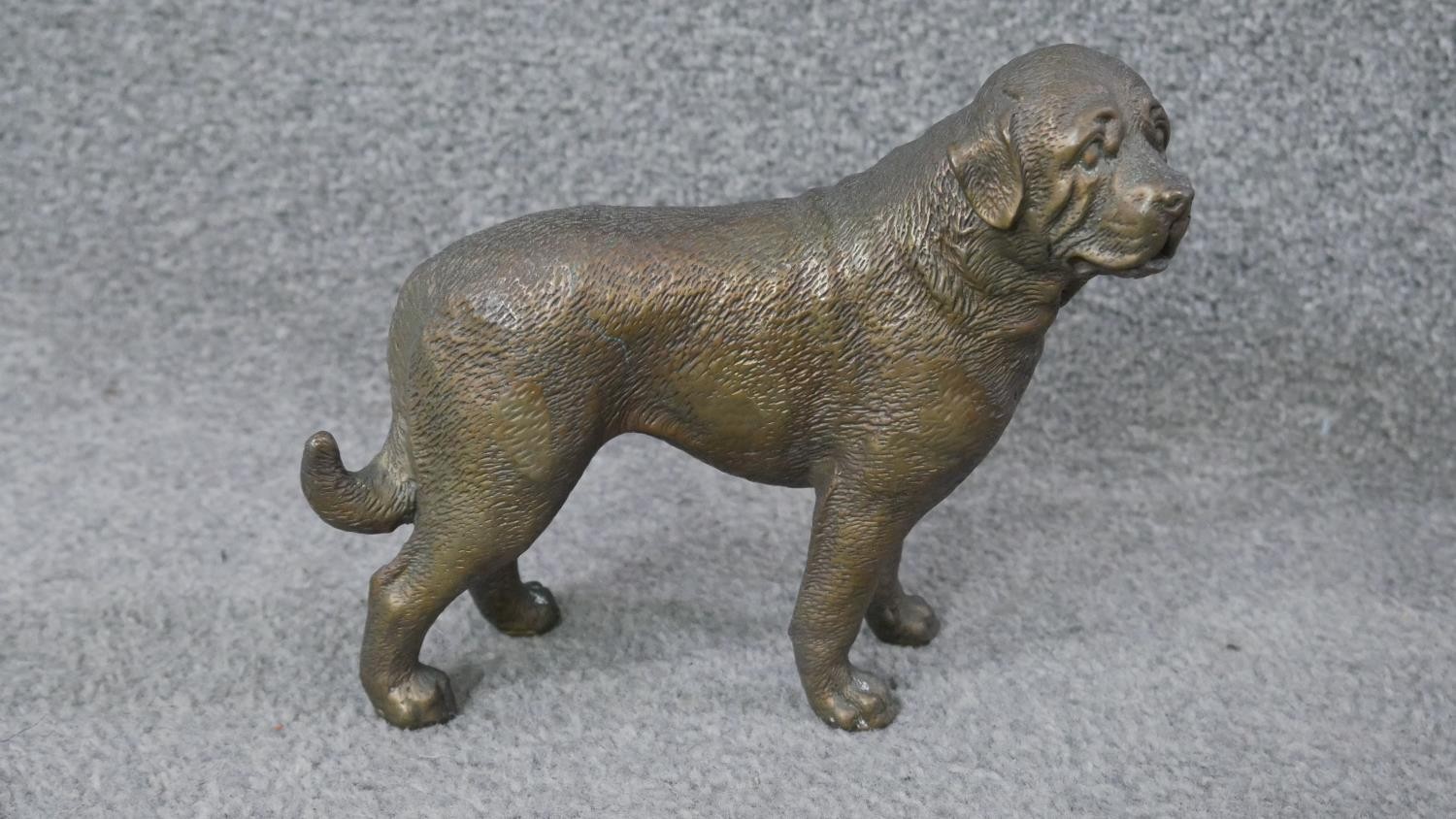 A Victorian painted cast metal horse, with dappled coat along with a cast brass figure of a dog with - Image 2 of 5