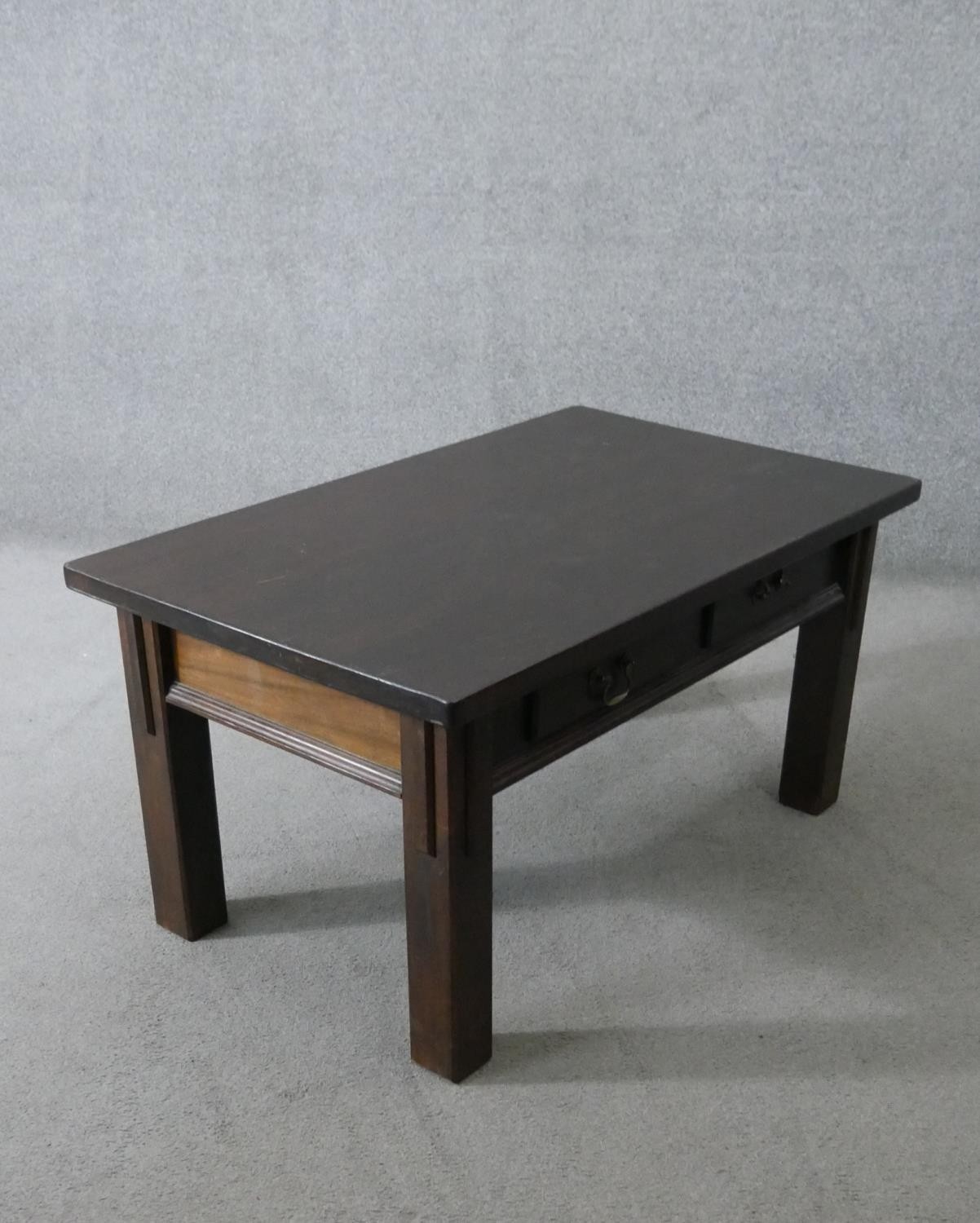 A low table fitted with frieze drawers on square tapering supports. H.51 W.101 D.61cm - Image 2 of 6