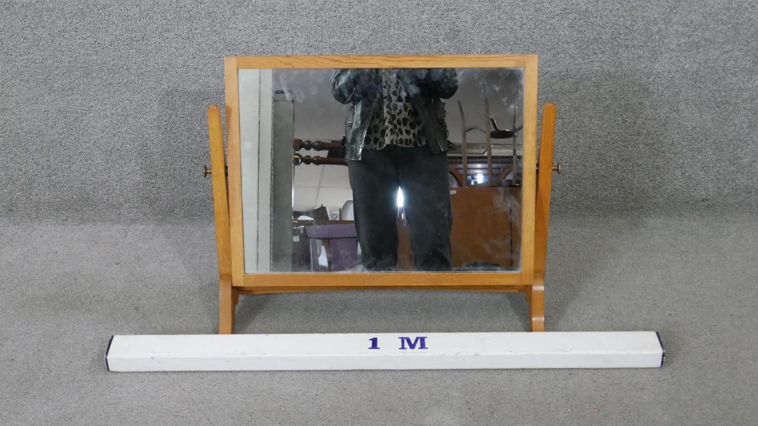 A Herbert Gibbs oak swing mirror, stamped to underside. H.52 W.64 D.25CM - Image 2 of 7