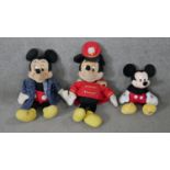 Three vintage Walt Disney Mickey Mouse toys. One 'Talking Mickey Mouse' with cassette player in