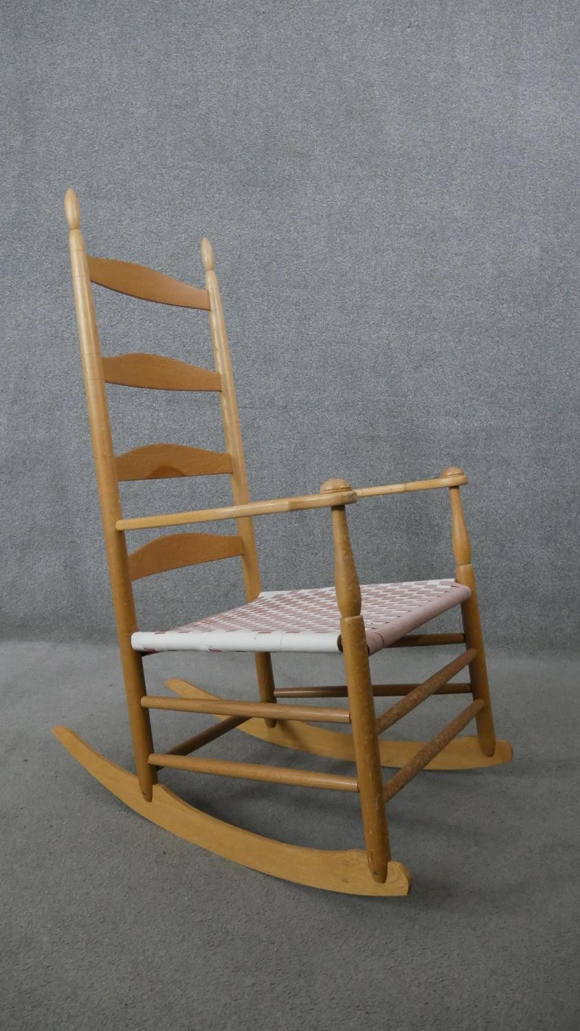 A pale beech Shaker style rocking chair with woven seat. - Image 4 of 4