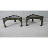 A pair of lacquered hand decorated Chinese occasional tables. H.23 Dia.45cm