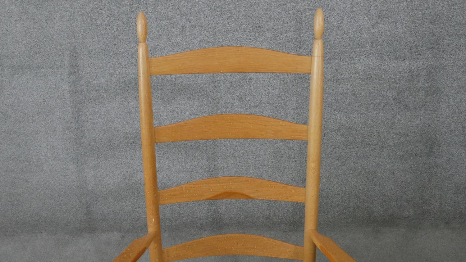 A pale beech Shaker style rocking chair with woven seat. - Image 3 of 4