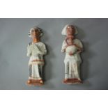 A pair of Romano-Egyptian style hand painted stucco figures. H.20 W.6 cm