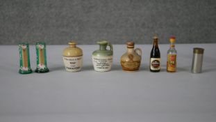 A collection of miniatures and other items. Including three miniature ceramic Irish whisky