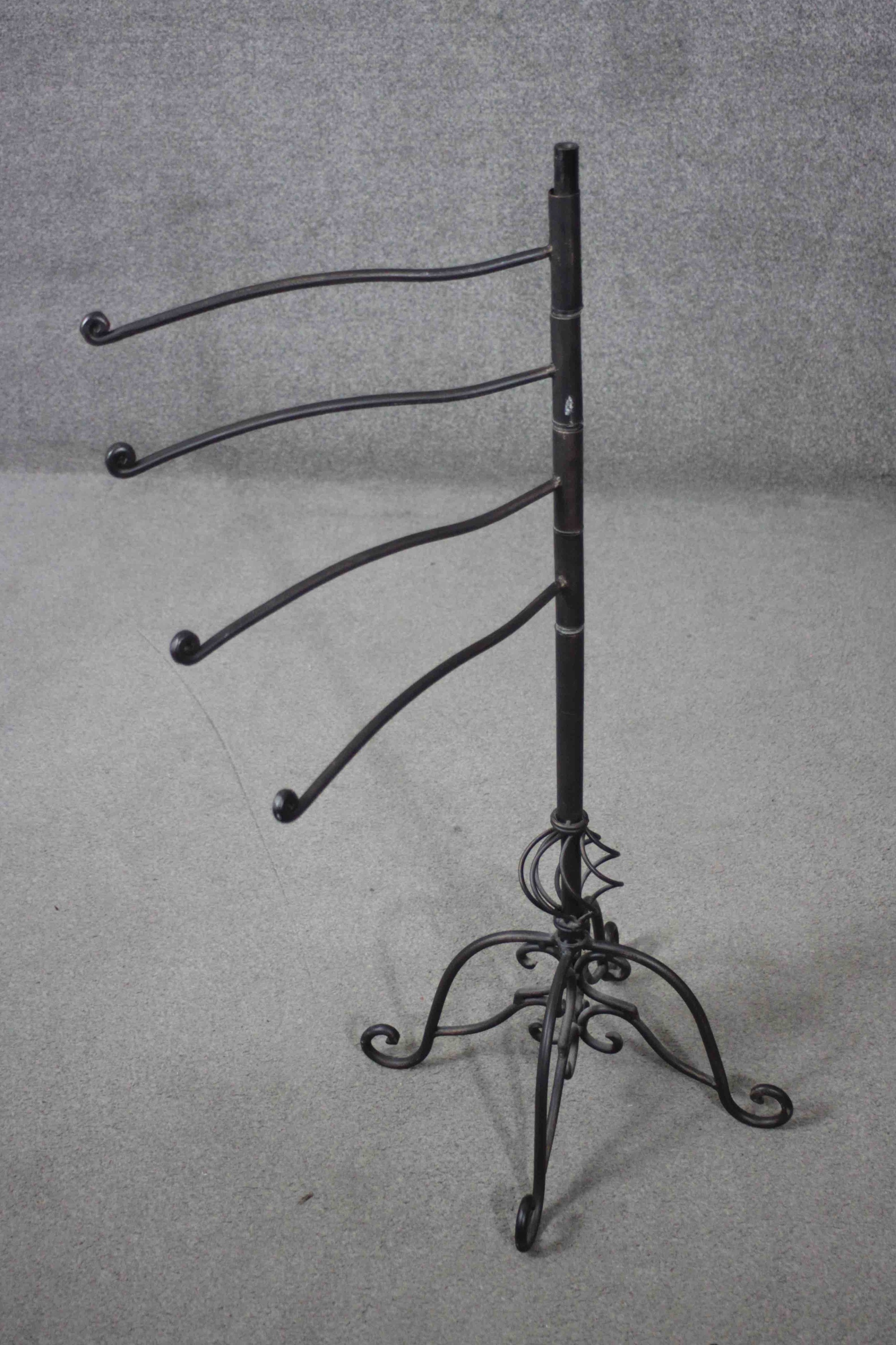 A Victorian style cast iron revolving towel rail with scrolling design base. H.102 W.106 D.40 cm. - Image 5 of 6