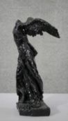 A cast black painted moulded figure of the Nike of Samothrace. H.56 W.30 D.17 cm