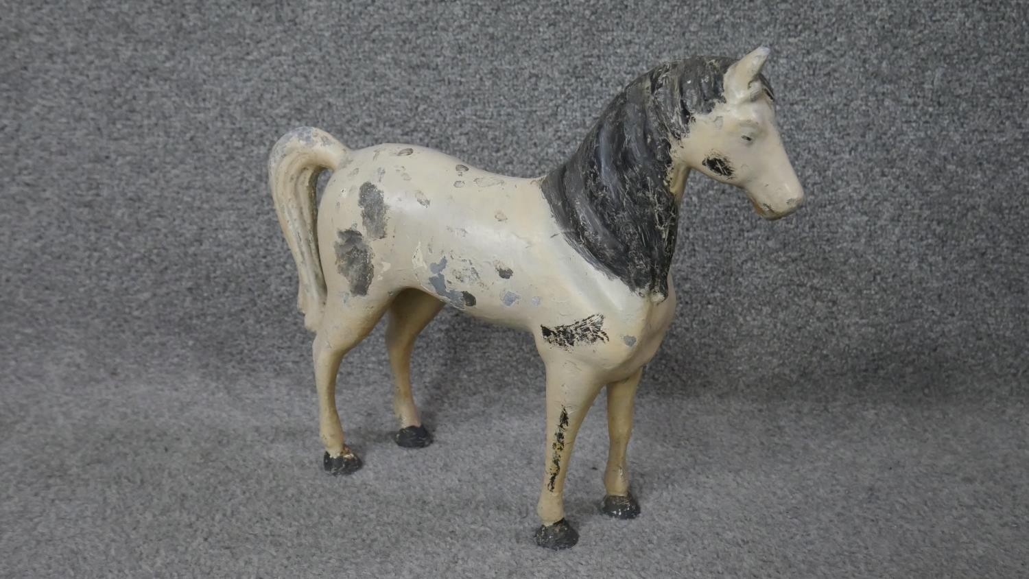 A Victorian painted cast metal horse, with dappled coat along with a cast brass figure of a dog with - Image 5 of 5