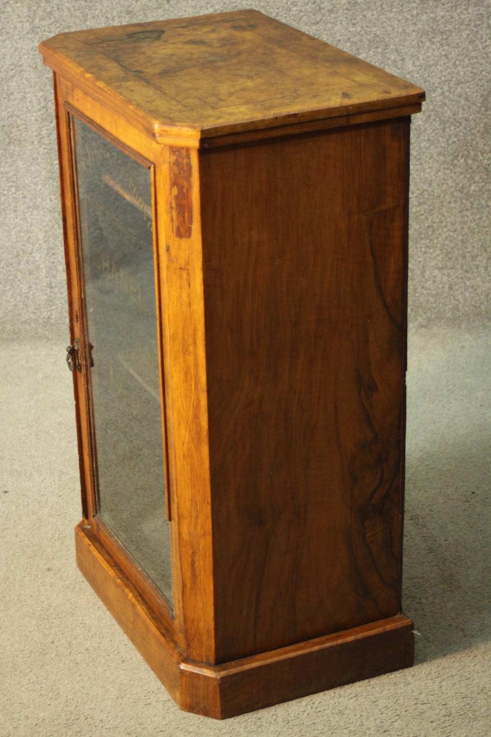 A 19th century burr walnut and satinwood strung pier cabinet with later painted Chanel, Dior and - Image 3 of 7