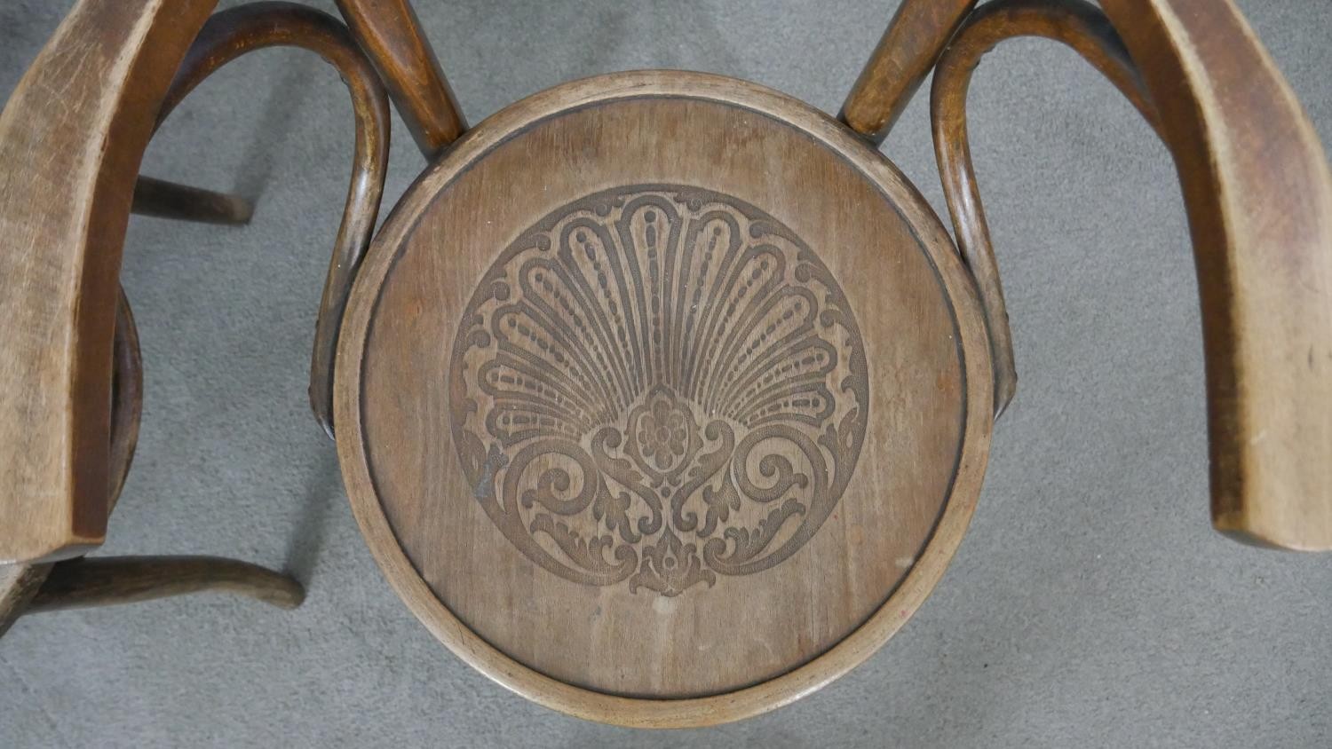 A set of three bentwood armchairs with floral embossed panel seats. - Image 5 of 7