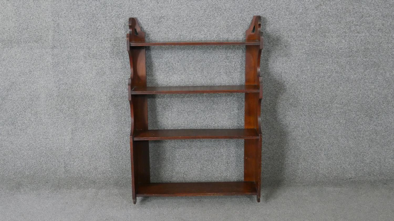 A late 19th century set of mahogany open wall shelves. H.86 W.60 D.16cm