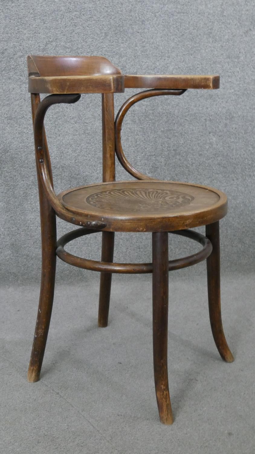 A set of three bentwood armchairs with floral embossed panel seats. - Image 7 of 7