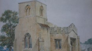 A framed and glazed watercolour of an English church. Unsigned. H.16 W.21cm