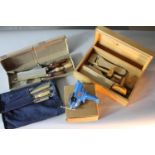A large collection of woodworking tools. Including a Diamond brand table clamp with box, mortice