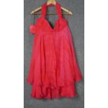An as new with labels Emanuel Ungaro Parallele coral two layered chiffon halter neck dress, size 12.