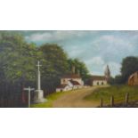 A gilt framed oil on canvas of a countryside village scene, signed Stan Butler. H.46 W.59