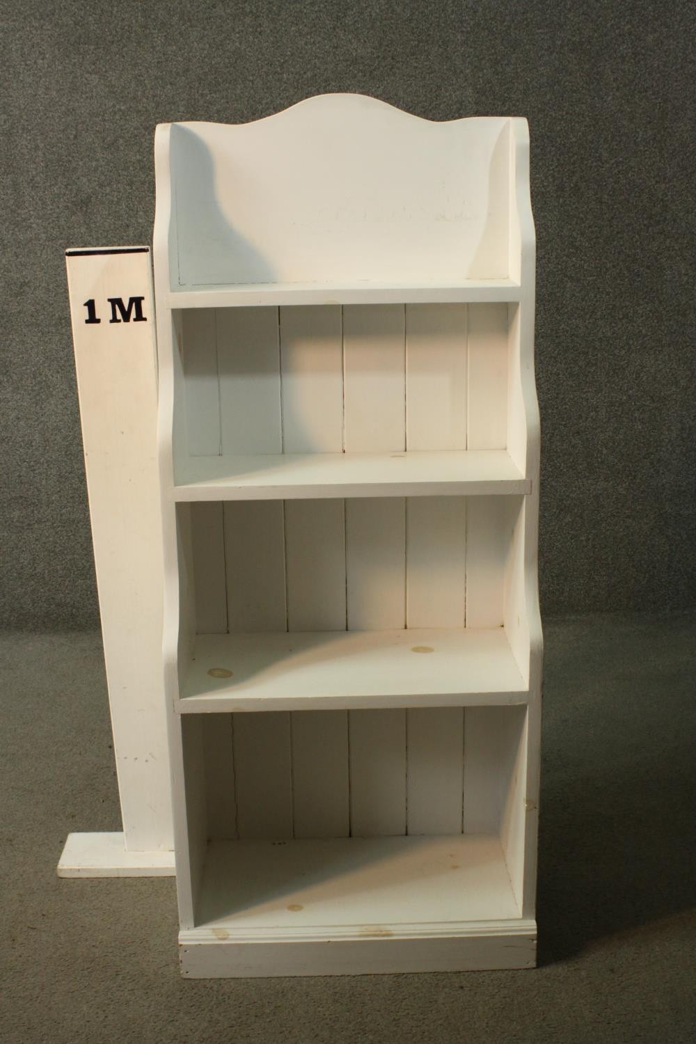 A 19th century later painted open waterfall bookcase. H.120 W.51 D.29 cm. - Image 2 of 4