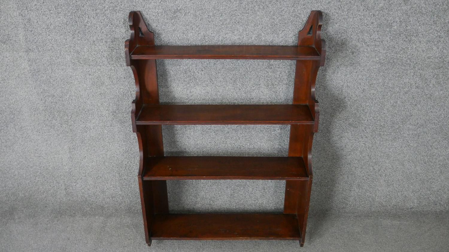 A late 19th century set of mahogany open wall shelves. H.86 W.60 D.16cm - Image 2 of 4