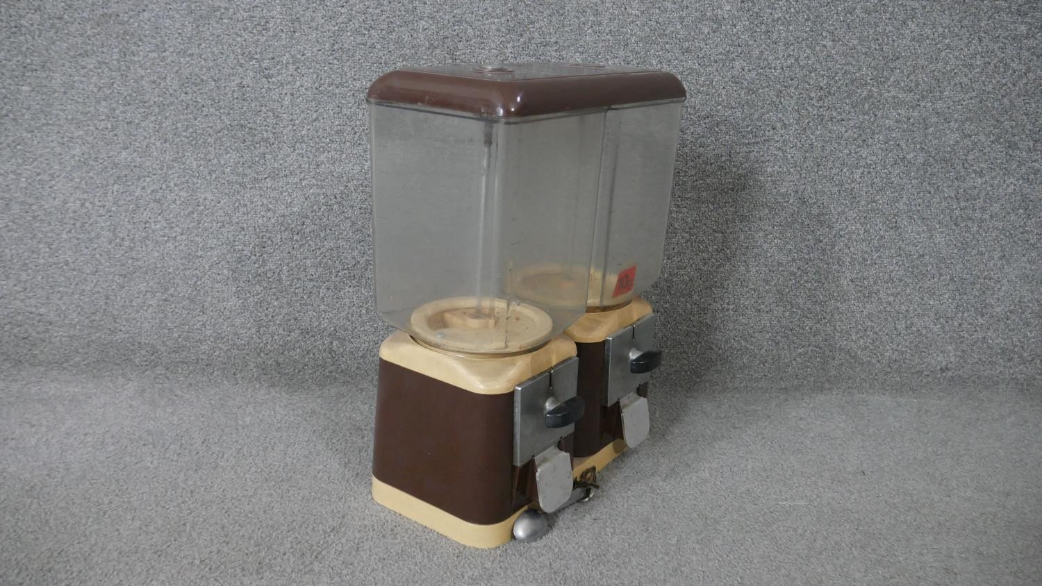 A double vintage sweet dispenser with spoon on chain. (No key)A H.40 W.33 D.16cm - Image 2 of 5