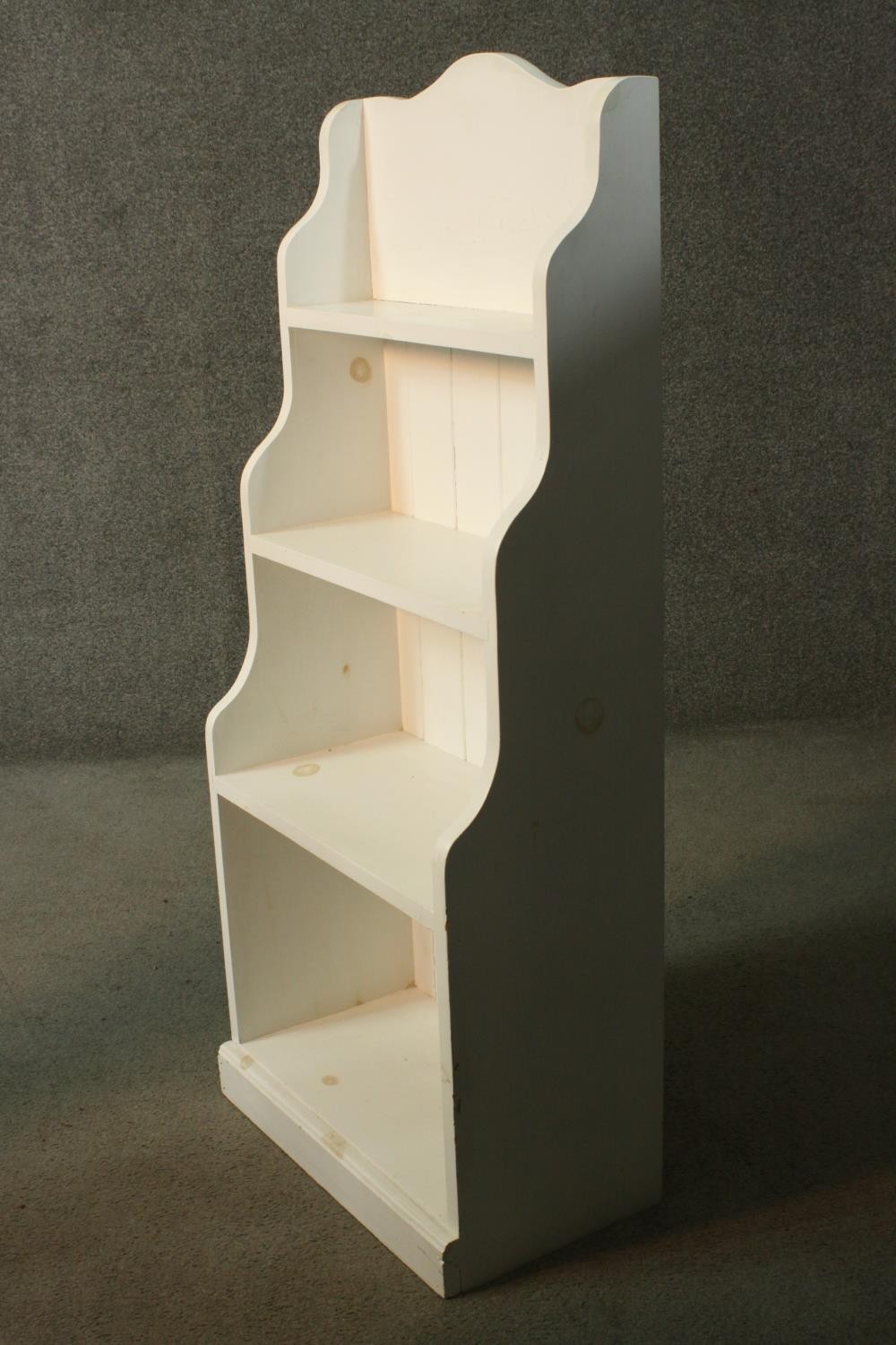 A 19th century later painted open waterfall bookcase. H.120 W.51 D.29 cm. - Image 3 of 4