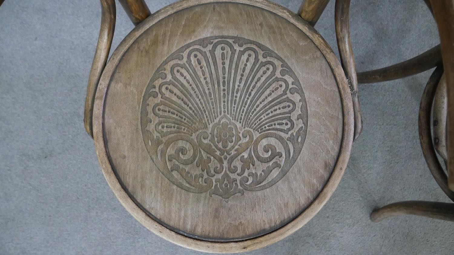 A set of three bentwood armchairs with floral embossed panel seats. - Image 4 of 7