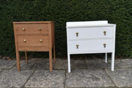 A mid century white painted two drawer chest along with a similar oak chest. H.76 W.77 D.43cm (white