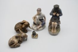 A miscellaneous collection of five Royal Copenhagen figures. H.19cm (tallest)