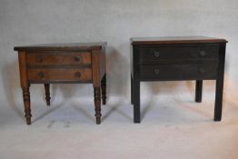 A pair of early 19th century mahogany bedside cabinets on ring turned tapering supports. H.48 W.54