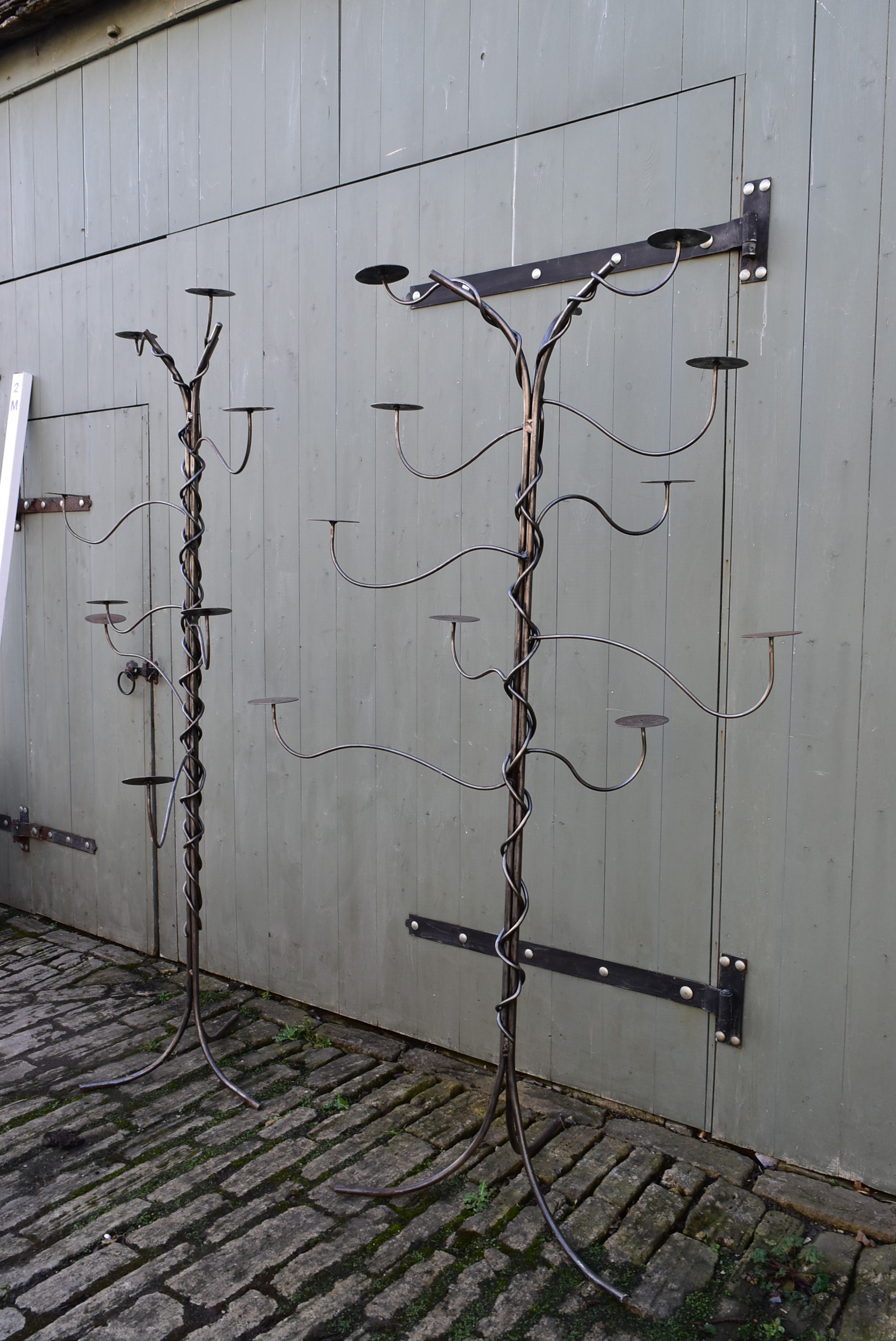 WITHDRAWN - A pair of bespoke tall steel coat hangers or candle stands. H.190 W.85cm - Image 6 of 6