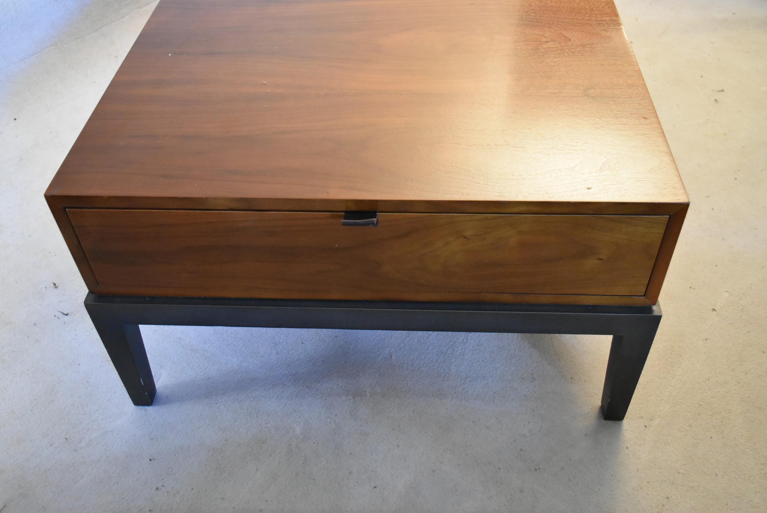 A contemporary teak coffee table fitted with end drawer on painted base with square tapering - Image 5 of 6