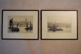 A pair of 19th century prints, signed 'H.P Evans' and 'Customs House' by W.L Wyllie. H.46 W.57cm