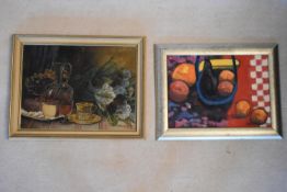 A framed oil on canvas, still life, signed along with a similar, Impressionist style. H.35 W.45cm