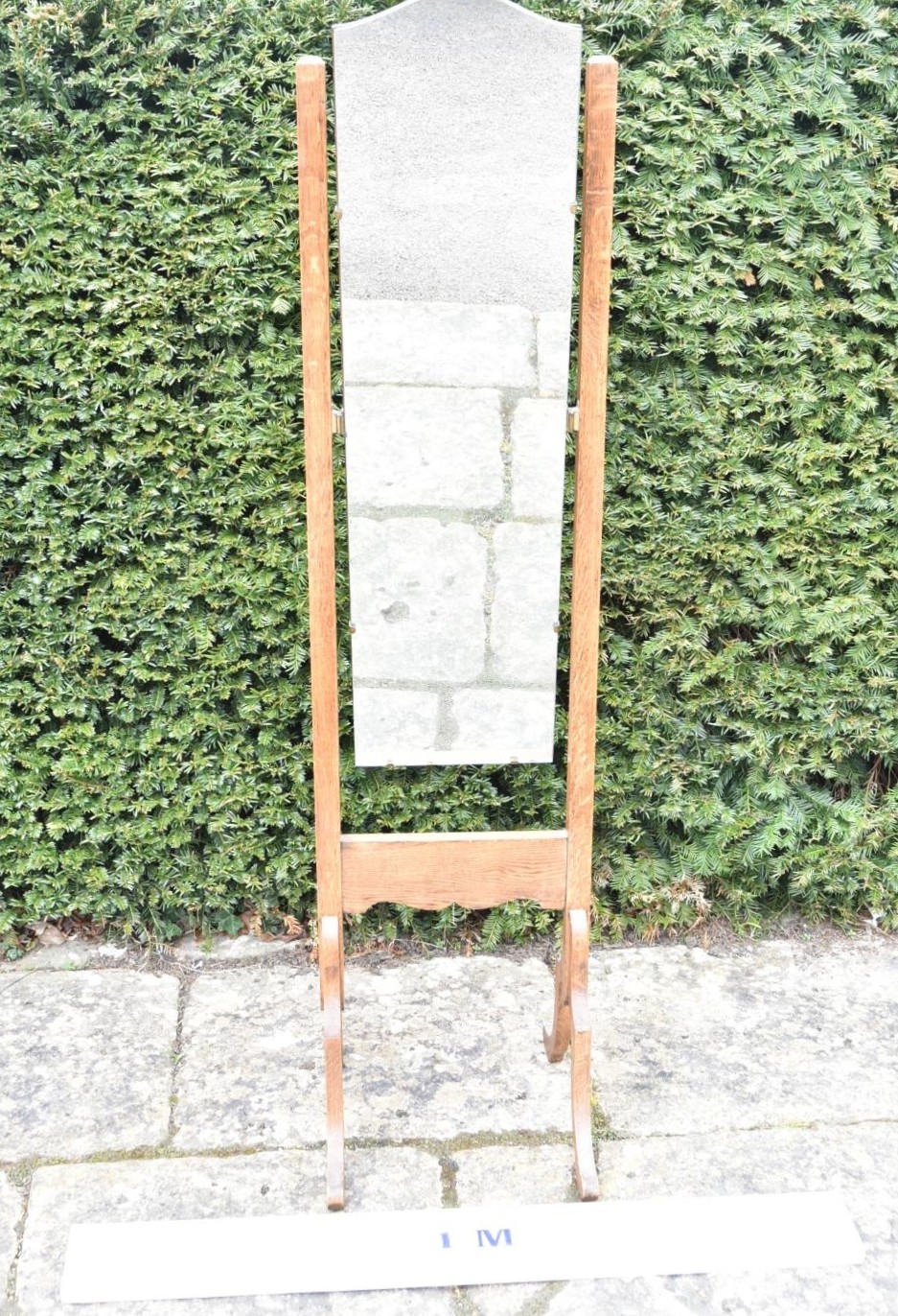 An early 20th century cheval mirror with shaped plate in light oak frame on cabriole supports. H.150 - Image 6 of 6