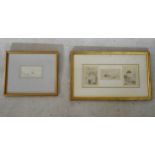 A 19th century framed and glazed pencil drawing, landscape, label to reverse and a similar, sketches