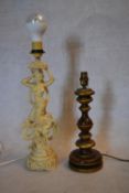 A moulded Eastern style table lamp and a baluster turned example. H.42cm (Tallest)