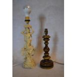 A moulded Eastern style table lamp and a baluster turned example. H.42cm (Tallest)