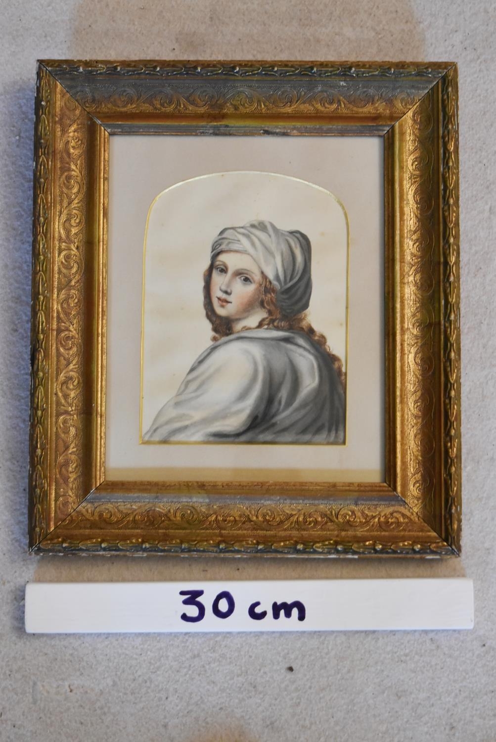 A 19th century framed and glazed watercolour, portrait study. H.34 W.29cm - Image 4 of 4