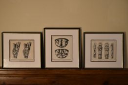 A set of three framed and glazed prints showing Gothic architectural carvings from York Cathedral,