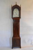 A late Georgian longcase clock by W. Bullock of Bath in mahogany and satinwood strung case with