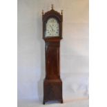 A late Georgian longcase clock by W. Bullock of Bath in mahogany and satinwood strung case with