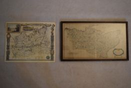 Two 20th century maps. To include a framed and glazed map of Kent along with an unframed map of