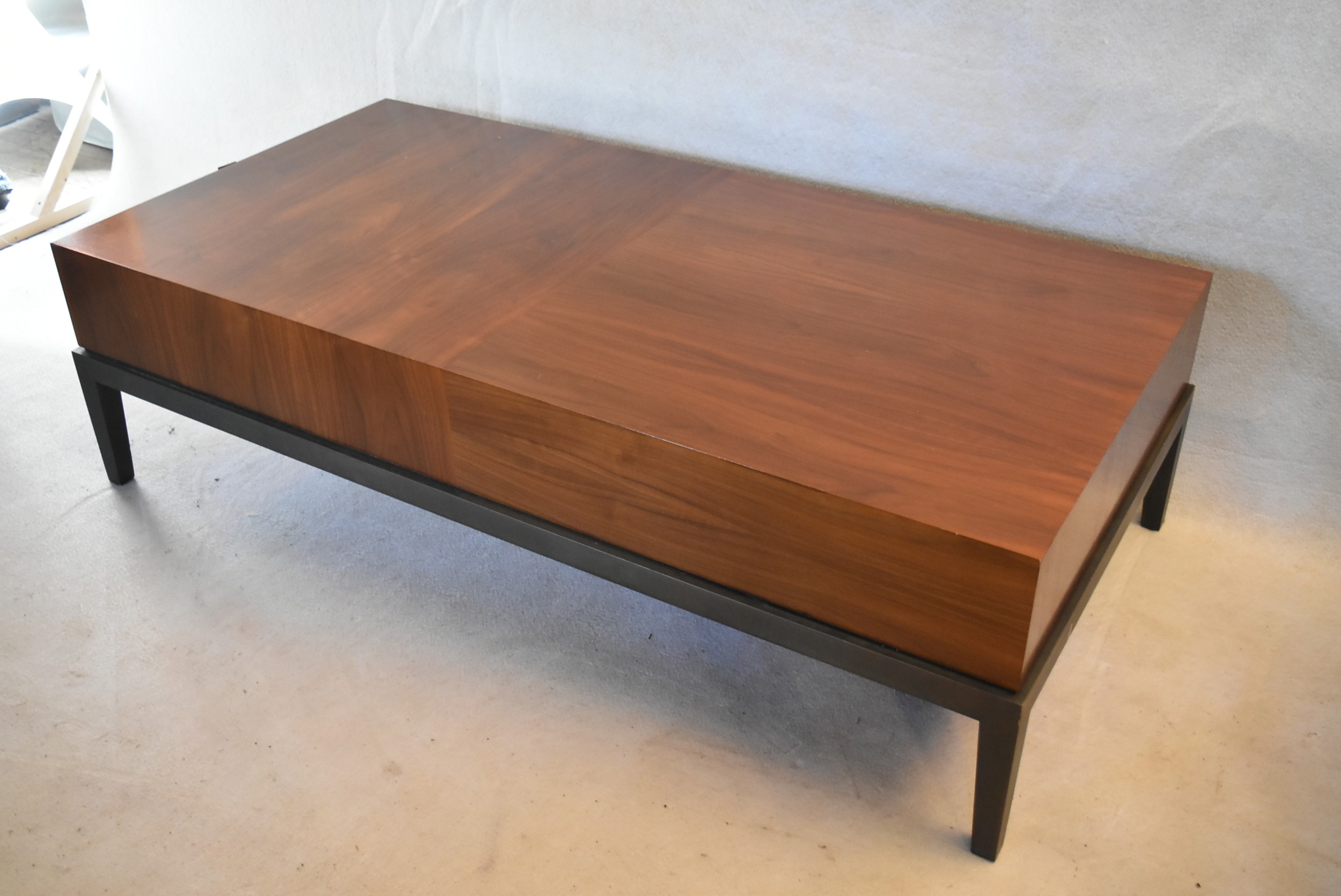 A contemporary teak coffee table fitted with end drawer on painted base with square tapering - Image 3 of 6