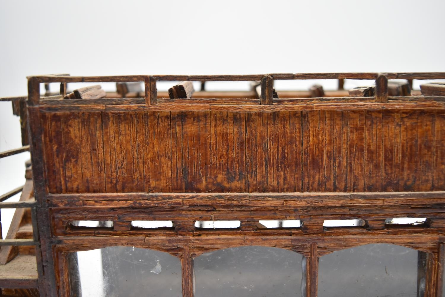 A 19th century style open topped tram made from matchsticks. H.24 W.60 D.15cm - Image 4 of 7