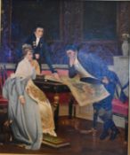 A 19th century framed Continental oil on canvas laid on board, interior scene with figures,