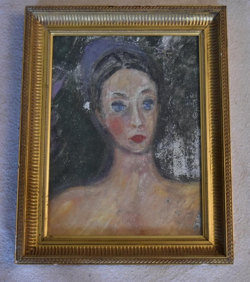 A gilt framed and glazed oil on canvas laid on board, female portrait, unsigned. H.51 W.40cm - Image 2 of 5